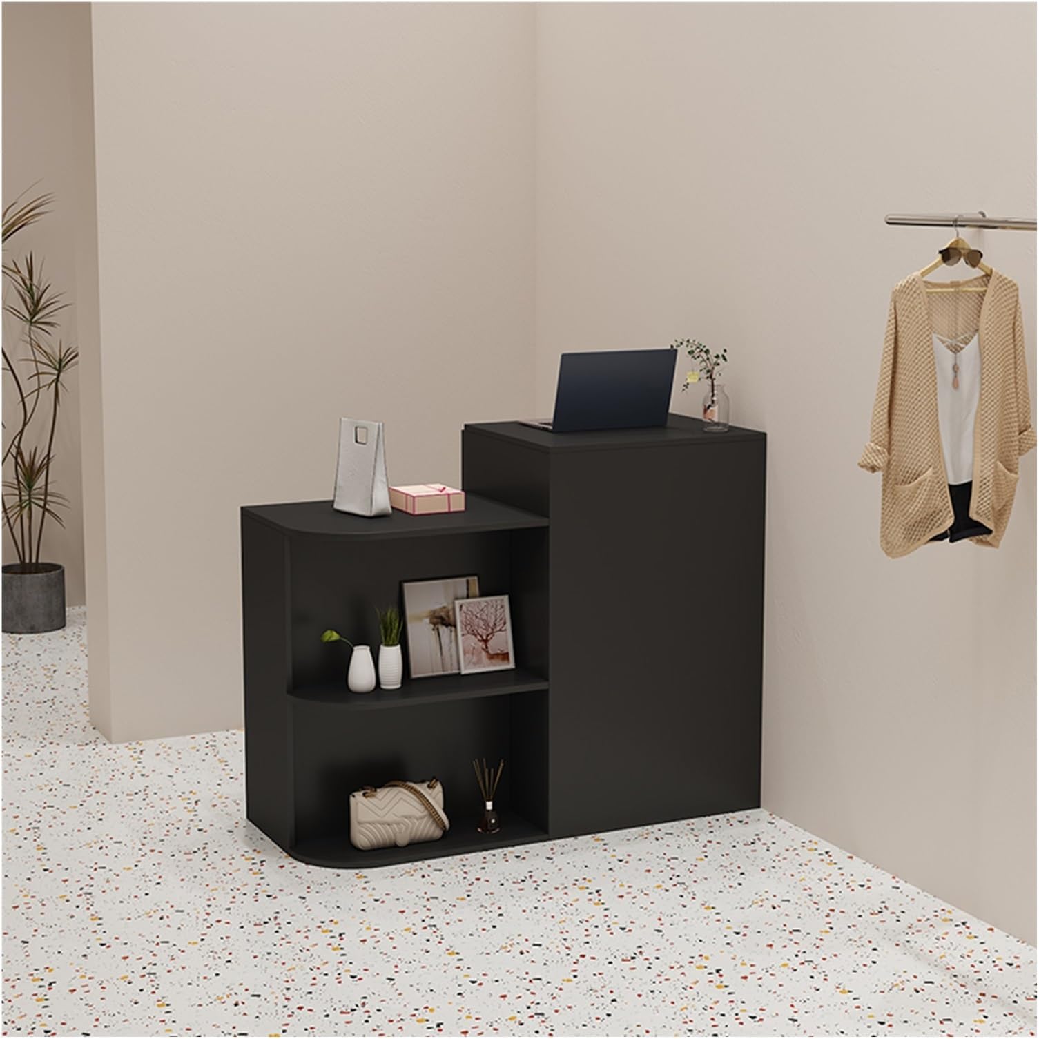 Modern Reception Desk With Counter,Front Desk with Lockable Drawer,Simplicity Retail Counter Reception Counter Table for Clothing Store Lobby Beauty Salon(Black,80cm/31.5in)