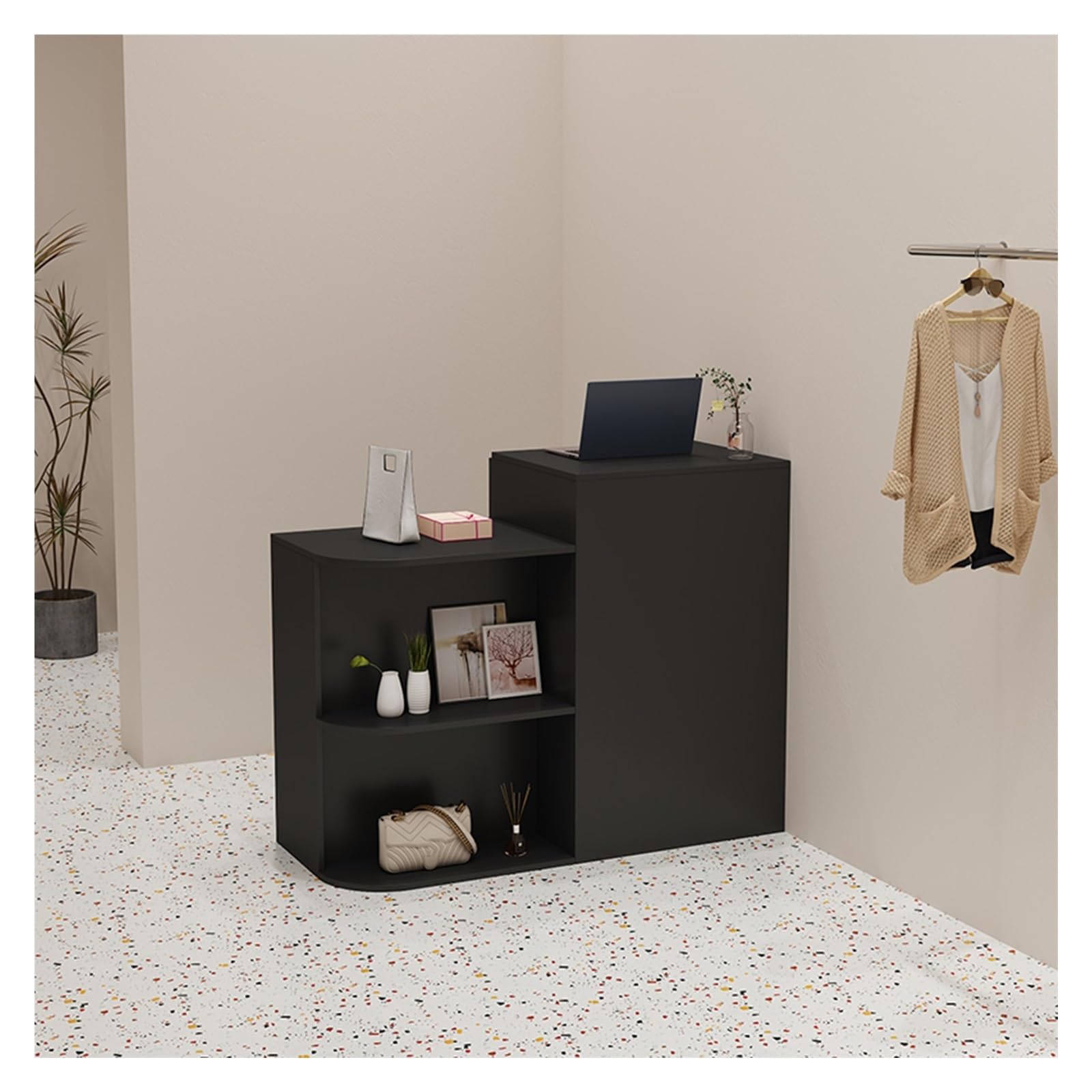 Modern Reception Desk With Counter,Front Desk with Lockable Drawer,Simplicity Retail Counter Reception Counter Table for Clothing Store Lobby Beauty Salon(Black,80cm/31.5in)