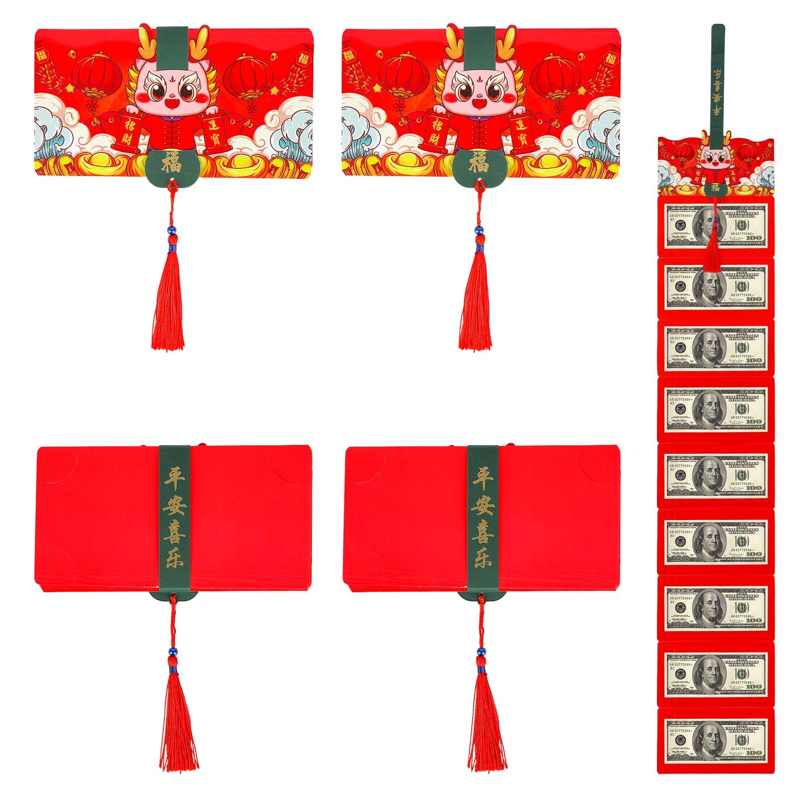 5 Pcs Chinese New Year Red Envelopes, 2024 Dragon Hong Bao Packet 10 Card Slot Chinese Folding Red Packets, Spring Festival Lucky Money Pockets for Lunar Year Spring Festival Birthday Wedding Party