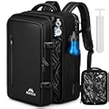 Personal Item Vacuum Backpack with Pump, Waterproof Underseat Carry on Backpack with Vacuum Seal Compression for Airplane, TSA Flight Approved Air Travel Suitcase Bag Fits 17 inch Laptop, Black