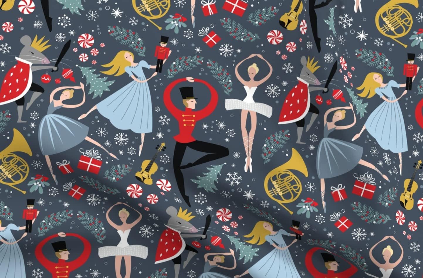 Spoonflower Fabric - Nutcracker Ballet Christmas Music Holiday Ballerina Printed on Minky Fabric by The Yard - Sewing Baby Blankets Quilt Backing Plush