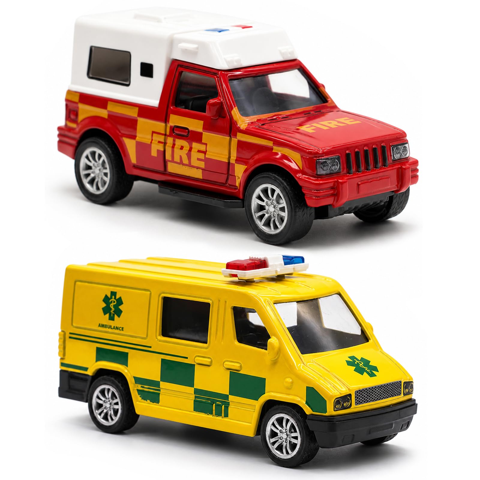 MYPPRFC Model Car, 2PCS Toy Vehicles Set Friction Powered Vehicle Ambulance Toy Diecast Model Cars, 1:43 Scale Emergency Vehicle Toys Souvenir Gifts for Boys and Girls (B)