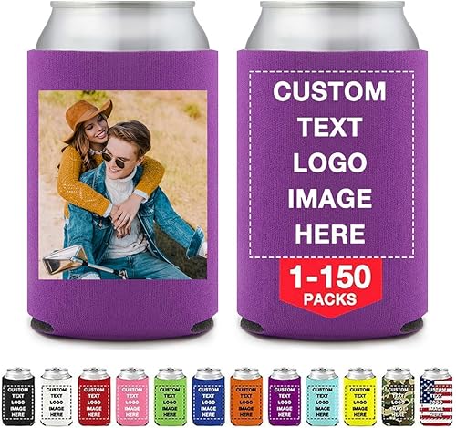 Enfriadores de cerveza personalizados con funda para latas, 1 a 150 unidades, soporte para botellas de bebidas con logotipo y texto de imagen para