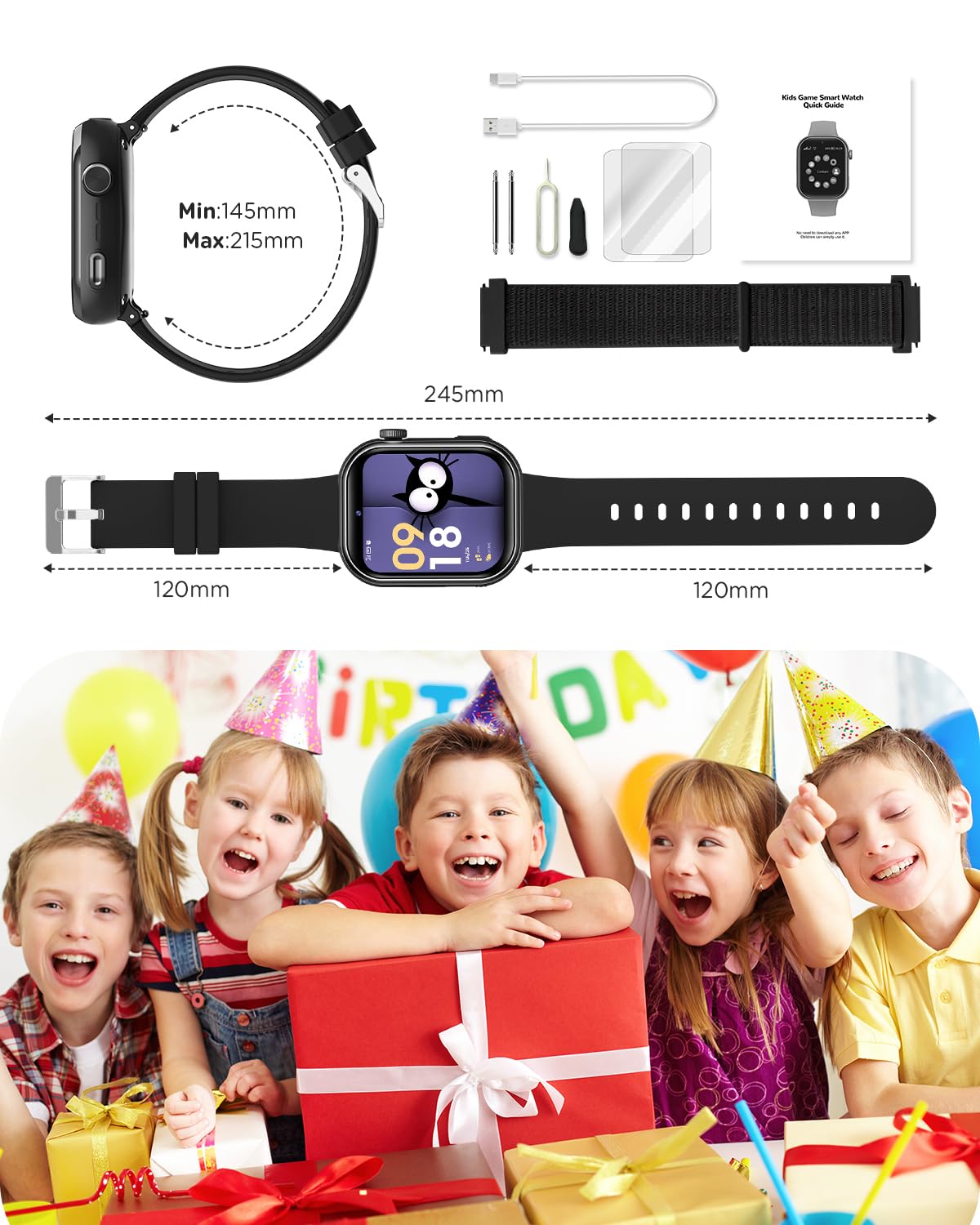 4G Smartwatch Bambini, Orologio Smartwatch Bambini GPS con Chiamate, Videochiamate, Chat Vocale, Modalità Scuola, Doppia Fotocamera, Sveglia, Contapassi, IP68, Smart Watch per Ragazzi e Ragazze, Nero