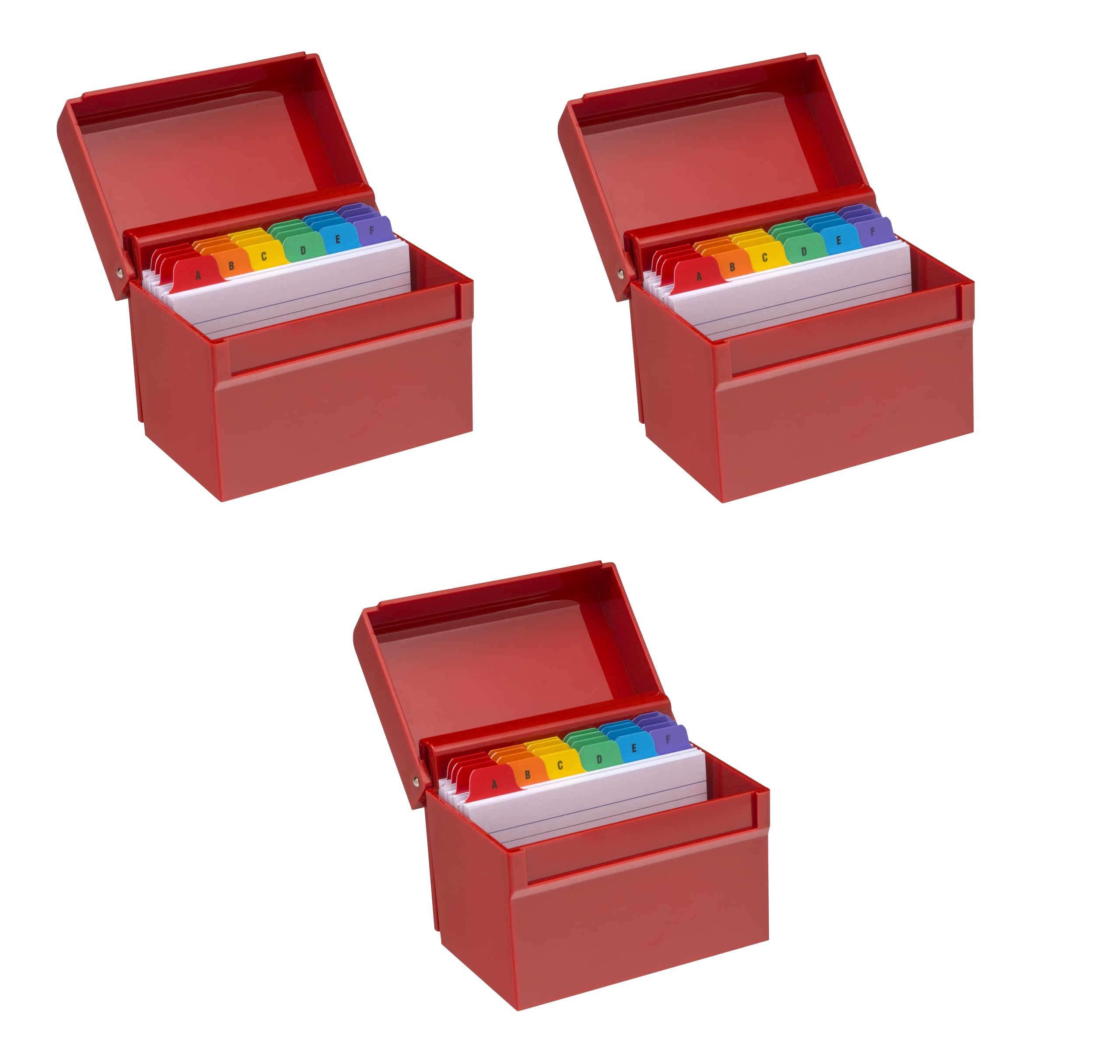 OSCO Medium Red Hi-Gloss Plastic Index Box 3 Pack, A to Z Divider Tabs, 100 Lined Note Cards, Ruled Revision Flash Cards, Recipe Notes, Office Contacts Filing, Holds 6" × 4" Cards (148 × 105 mm) — image 1