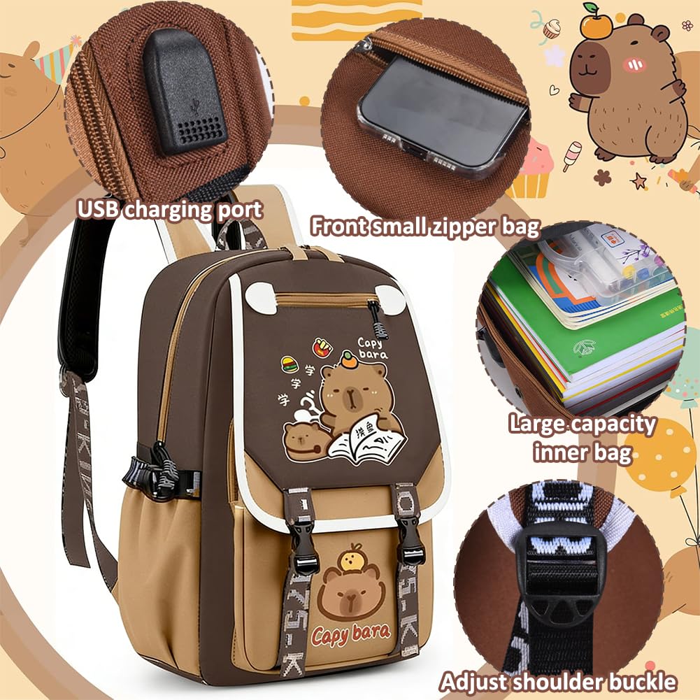Set de mochila Capybara con bolsa de almuerzo y llavero, mochilas infantiles, mochila escolar, mochila para libros, artículos escolares, regalo para niño, niña, instituto 46x29x16cm