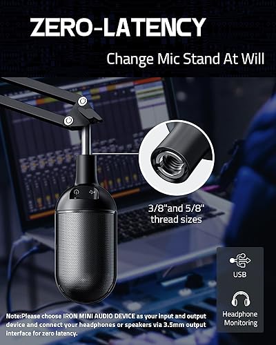 Miniatura 5 de ALABS Micrófono USB, micrófono condensador para podcast para computadora, Mac, Smartphone, micrófono para juegos Plug & Play con silencio rápido