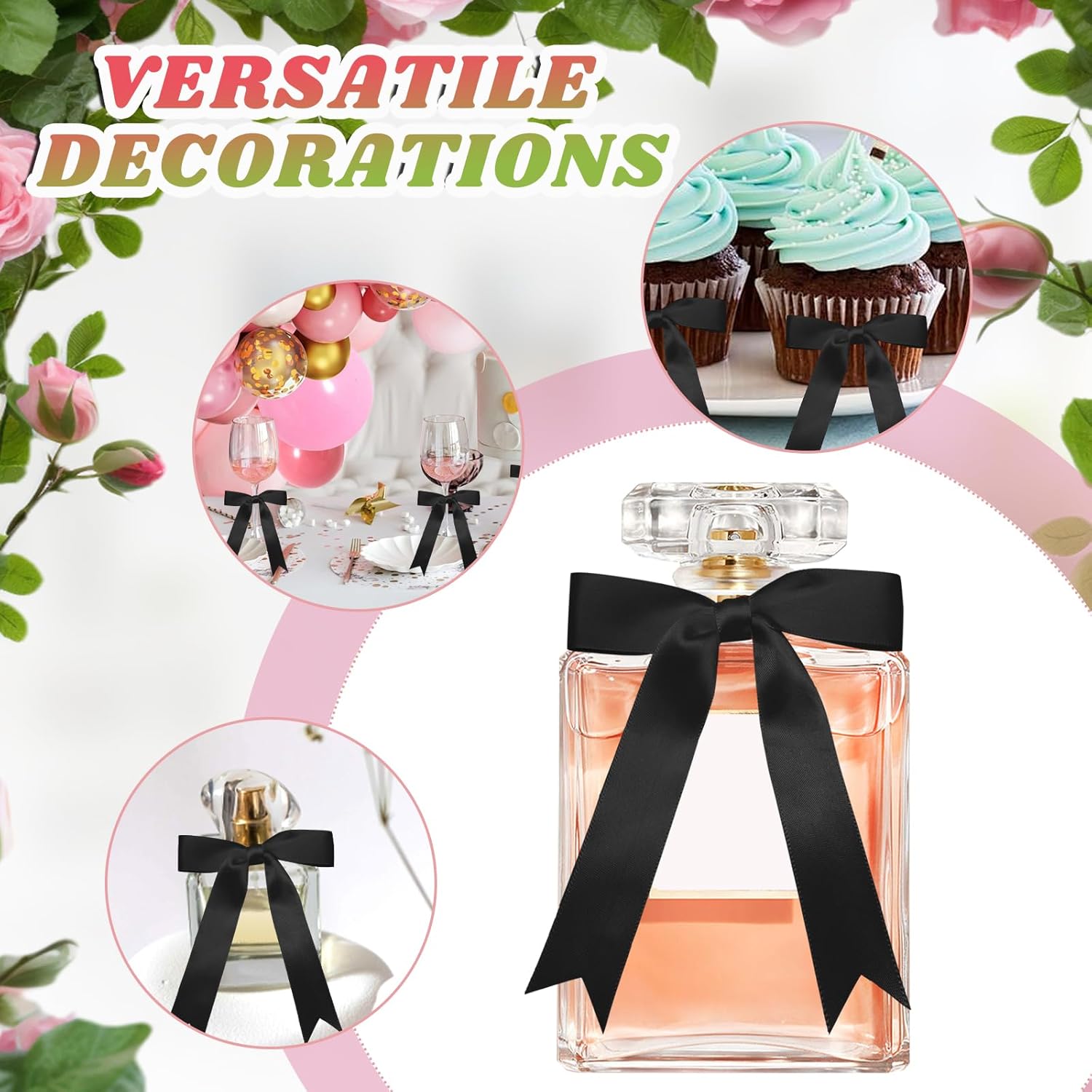 Luomorgo 60 Pcs Large Satin Twist Tie Bows 5x7 Inch - Premade Ribbon Bows for Gift Wrapping, Wedding & Party Decor | No-Assembly Ribbon Bow for Champagne Bottles, Treat Bags, Crafts (Black) - Image 7