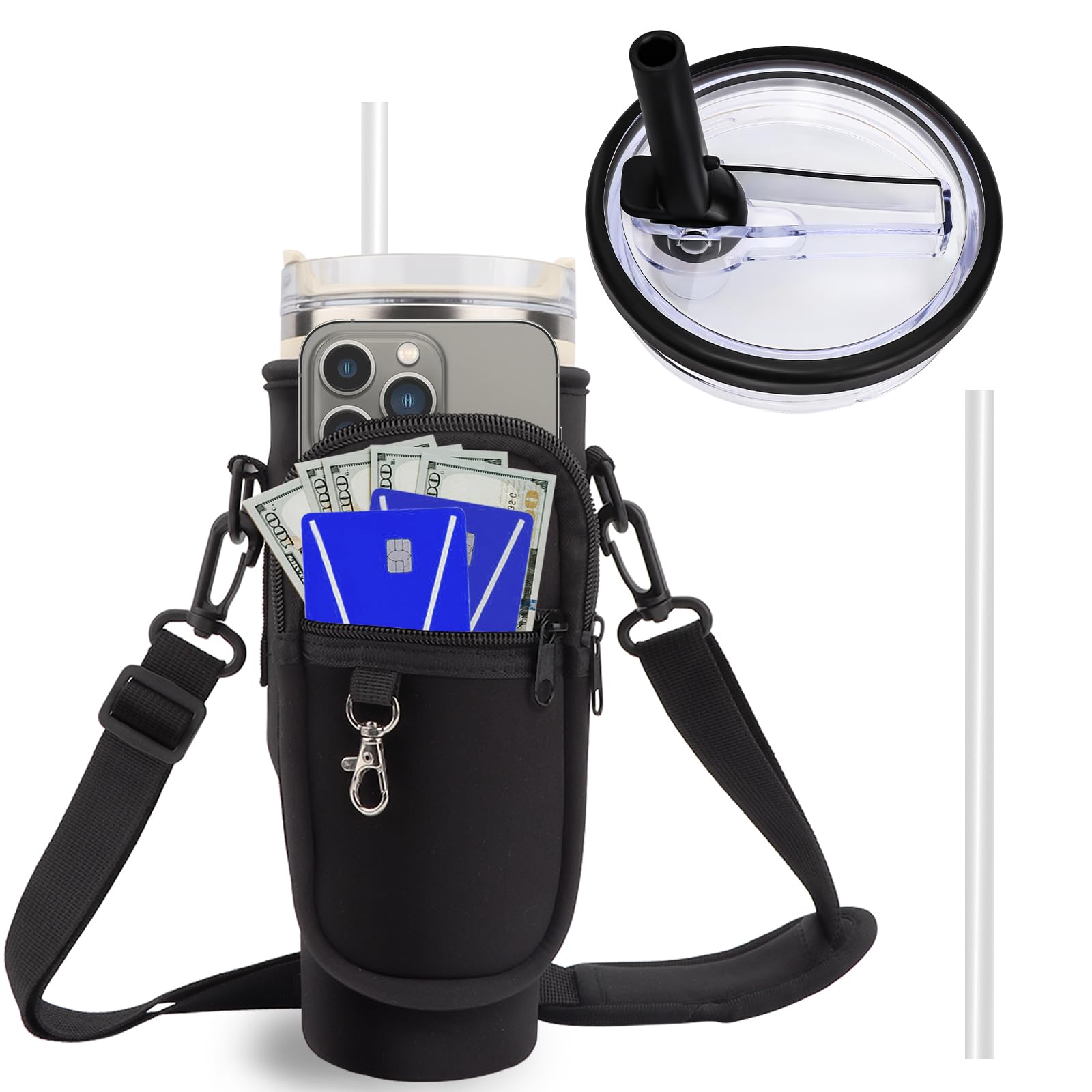 FIDWALL Water Bottle Carrier Bag & Lid Combination, Compatible with Stanley 40oz Tumbler, Spill Proof