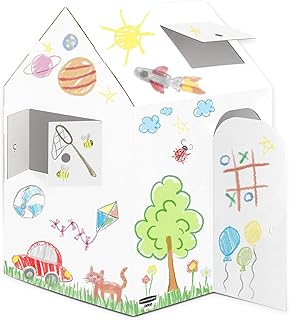 Bankers Box at Play Color in Blank Playhouse, Cardboard Playhouse and Life Size Craft Activity for Kids and Families
