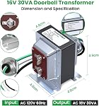 Auspow 16V 30VA Doorbell Transformer, Hardwired Video Doorbell Power Supply Compatible with Ring Video Doorbell Pro & Nest Hello, Low Voltage Door Chime Transformer