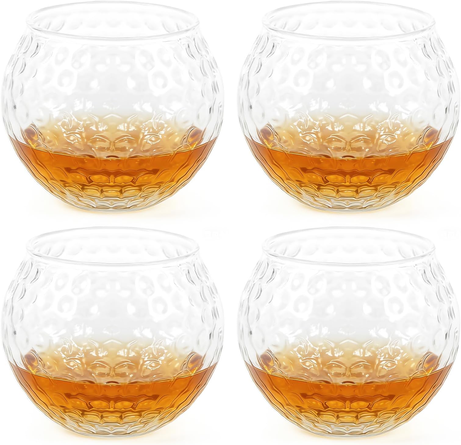 4Pcs Whisky Glasses,400ml Transparent Golf Ball Shape Novelty Whisky Glass,Personalised Drinking Accessory for Bourbon,Scotch,Rum,Tonic,Cocktail,Golfer Men Husband Home Bar Party Birthday Present