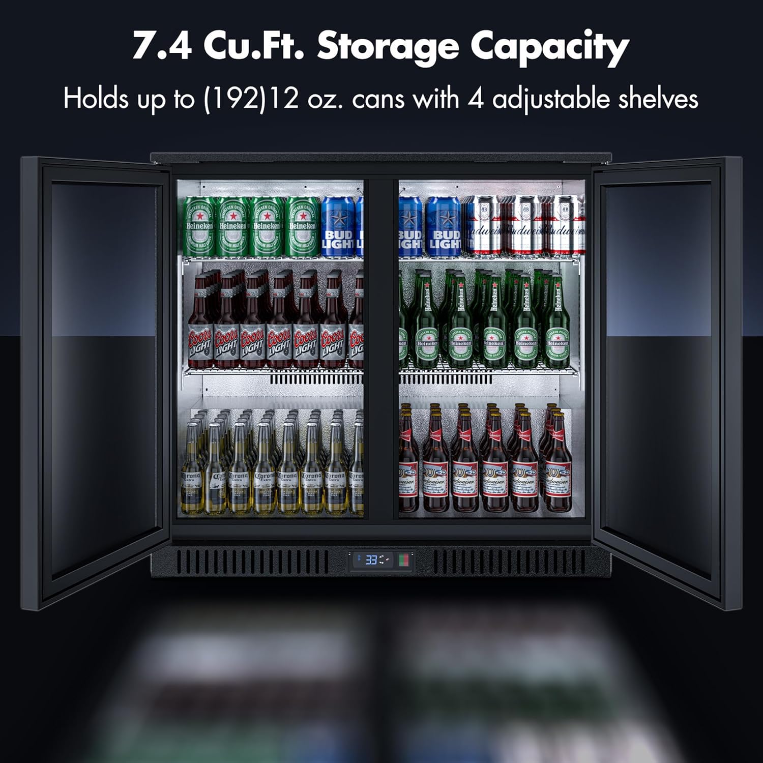 COOLSKI Back Bar Cooler Commercial Undercounter Refrigerator With 2 Glass Door, Bar Beverage Refrigerator For Beer Soda Wine 7.0 Cu.Ft. Capacity LED Lighting Etl Nsf Approved, Black on Fridge.com - View 2