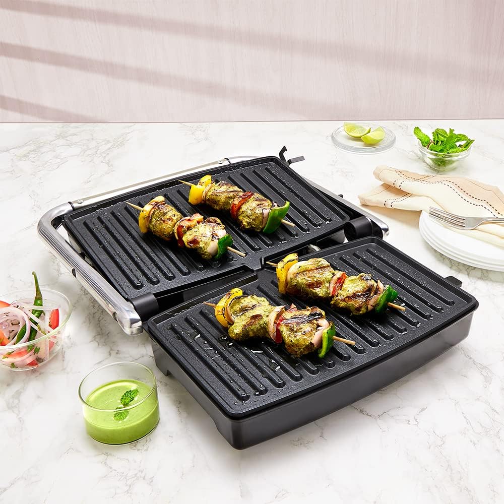 Borosil Jumbo Grill Sandwich Maker, 1500W, Non-Stick Grilling Plate, 180ᶿ Open Flexibility, Make 4 Sandwiches