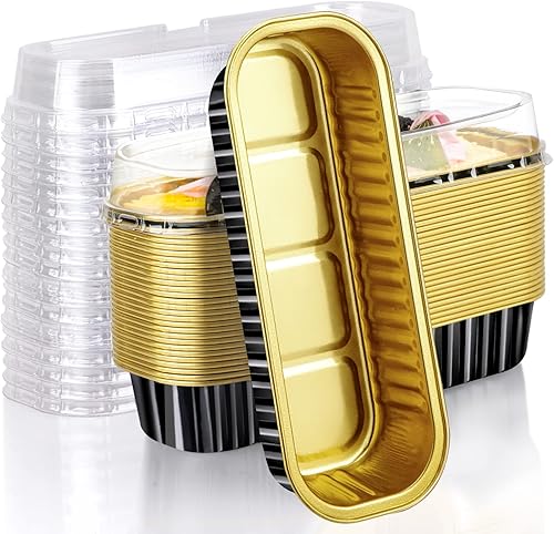 EUSOAR Creme Brulee Ramekins, 25 piezas de 6.8 onzas, 6.5 x 2.5 x 1.2 pulgadas, papel de aluminio de aluminio negro dorado para hornear tazas con