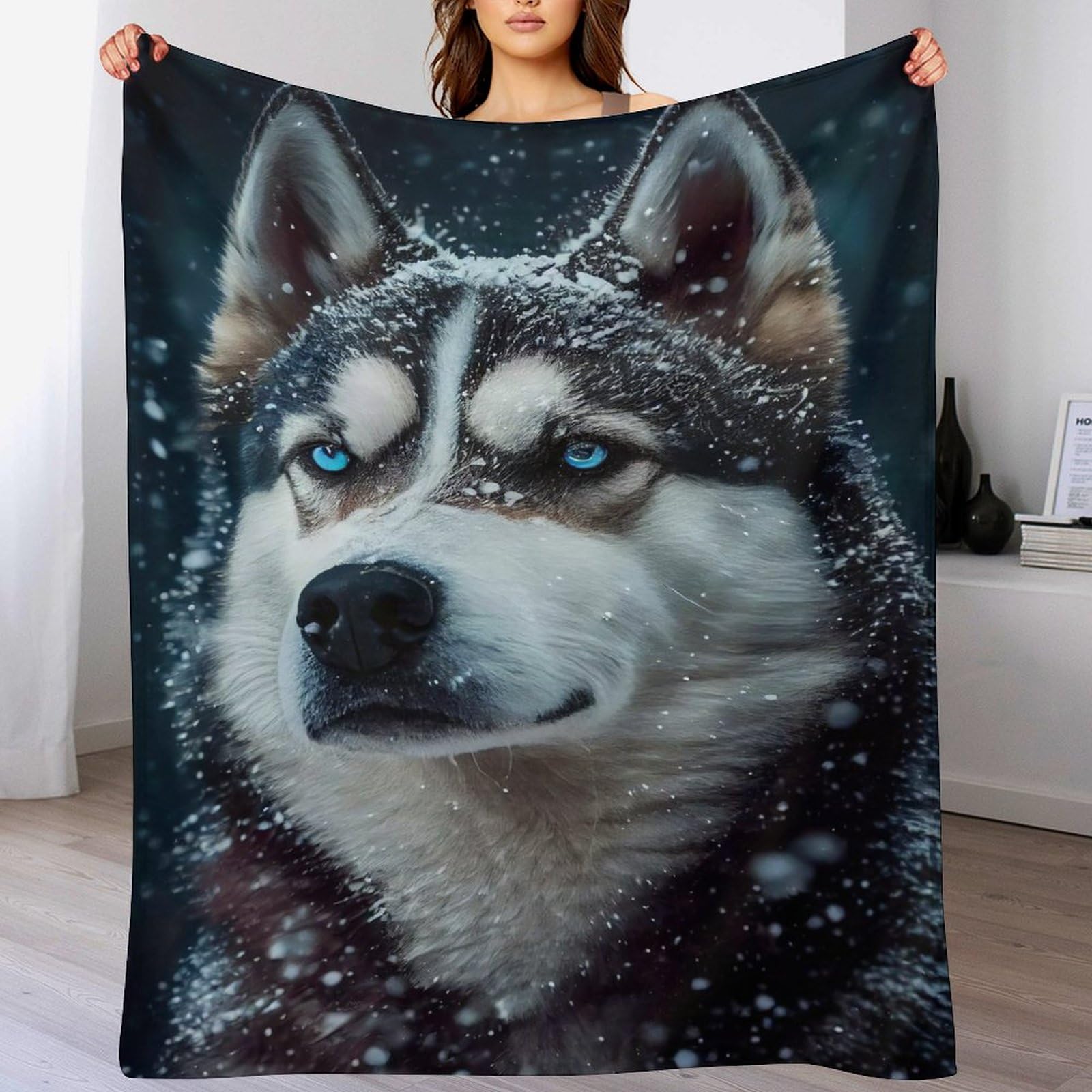 Manta de franela de lobo para noches de películas en el sofá y descanso en cama