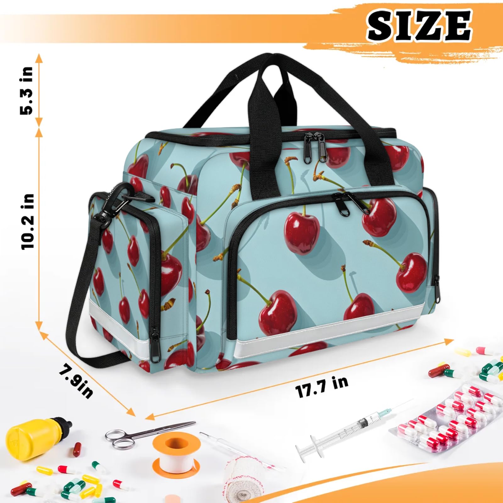 GzLeyigou First Aid Bags Empty, Fruit Cherry Emergency Bag First Aid Kit Multiple Compartment Kit Carrier On Call Trauma Bag For Paramedics Emergency Medical Supplies Kit