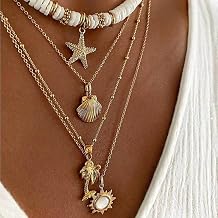 Necklace for Women Fashion Soft Ceramic Starfish Shell Pendant Necklace Retro Sun Multilayer Necklace Jewelry-Gold