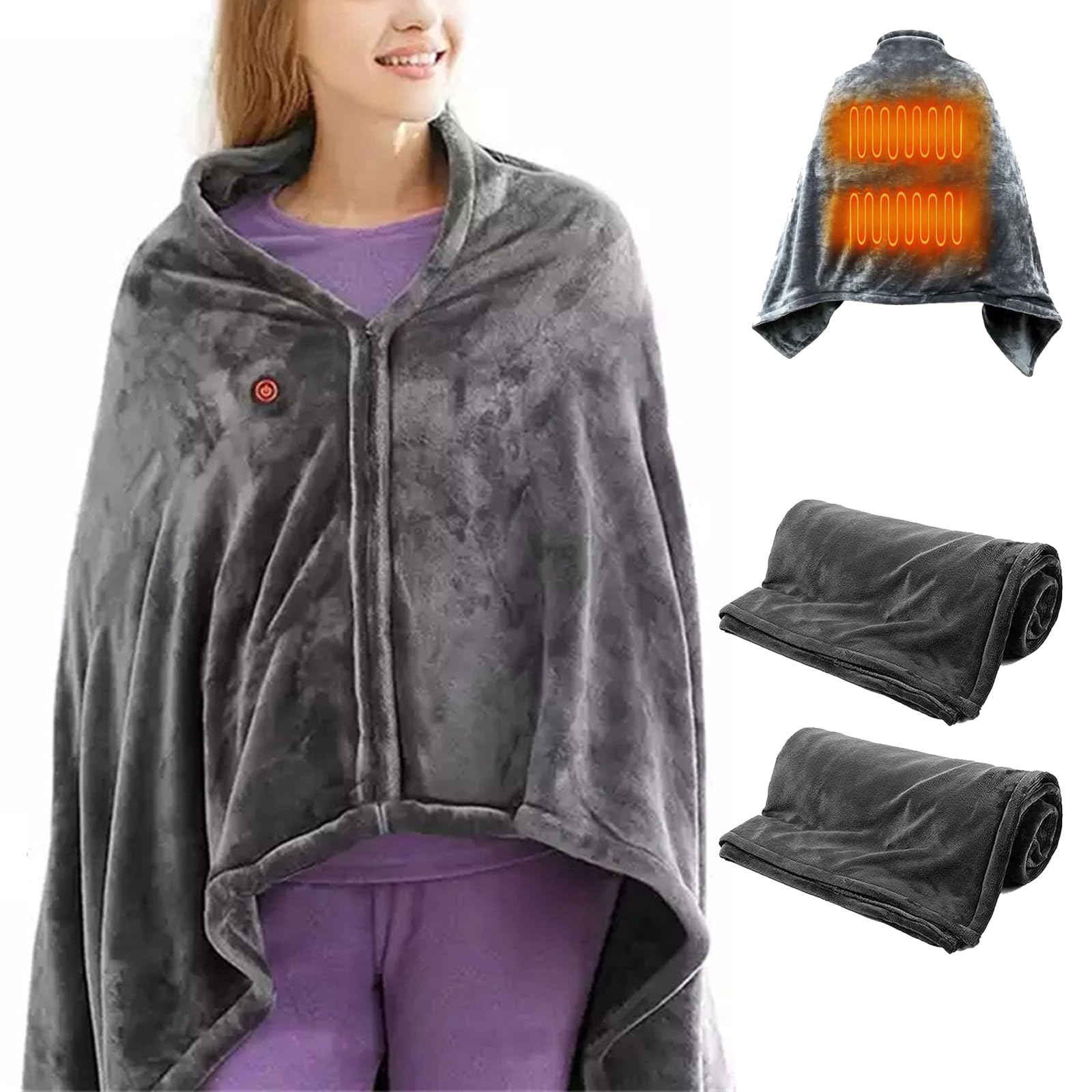 Snuggy Warm Heated Blanket Shawl, Snugmate - Heated Blanket Sweater, Heated Wearable Battery Operated Portable Outdoor USB Heating Blanket, Heated Snuggy Warm for Women