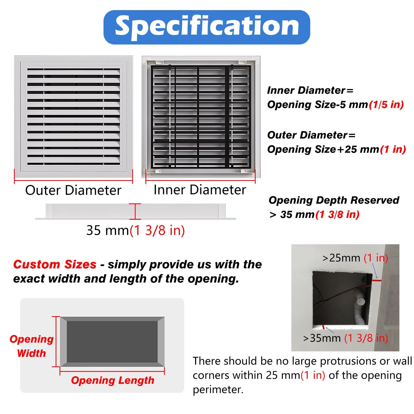Trampilla Pladur Panel De Acceso para Ventilación De Techo Y Pared para Abertura 15-80 Cm, Tapa De Orificio De Plástico ABS Blanco, Puertas De Acceso con Interruptor A Presión(200x350 mm)