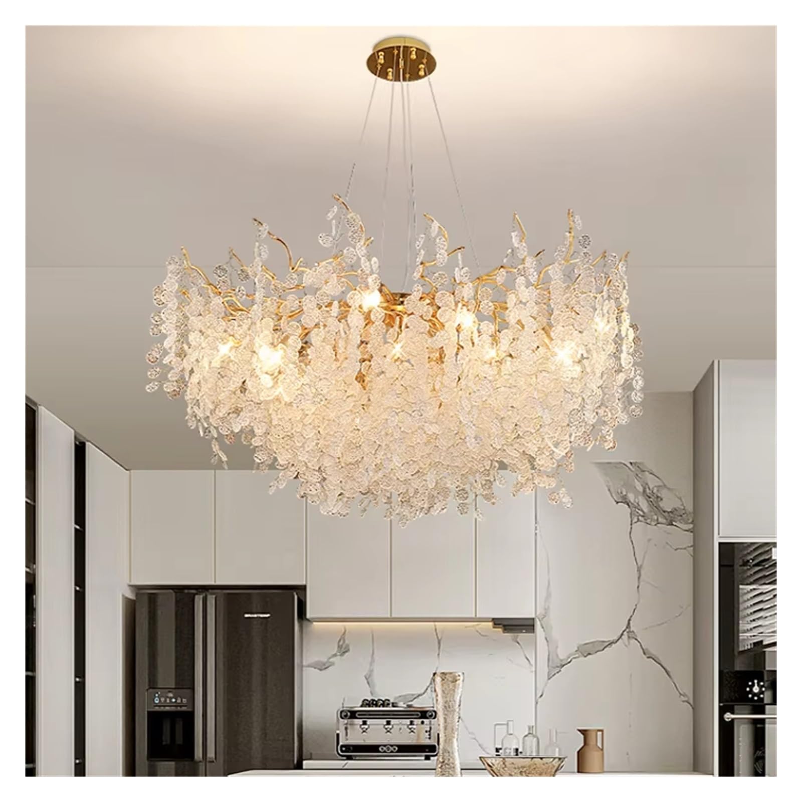 ASerZenith Nordic Ceiling Crystal Chandelier Gold Luxury Pendant Light For Living Room Hotel Hall Villa Decoration Indoor Decor,Changeable Light-100Cm Round