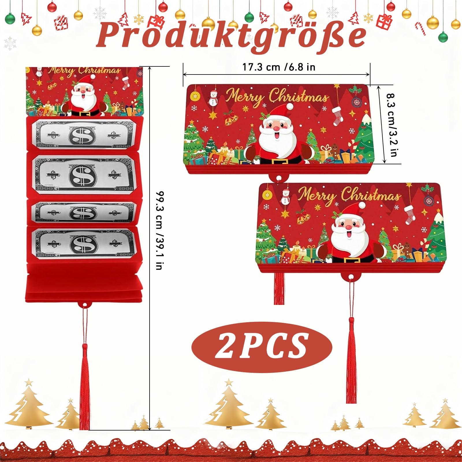 Set de 2 Portatarjetas de Dinero o Regalo para Navidad 2026, Creativos Compartimentos para Regalos de Dinero para Navidad con 10 Ranuras como Sorpresa Especial