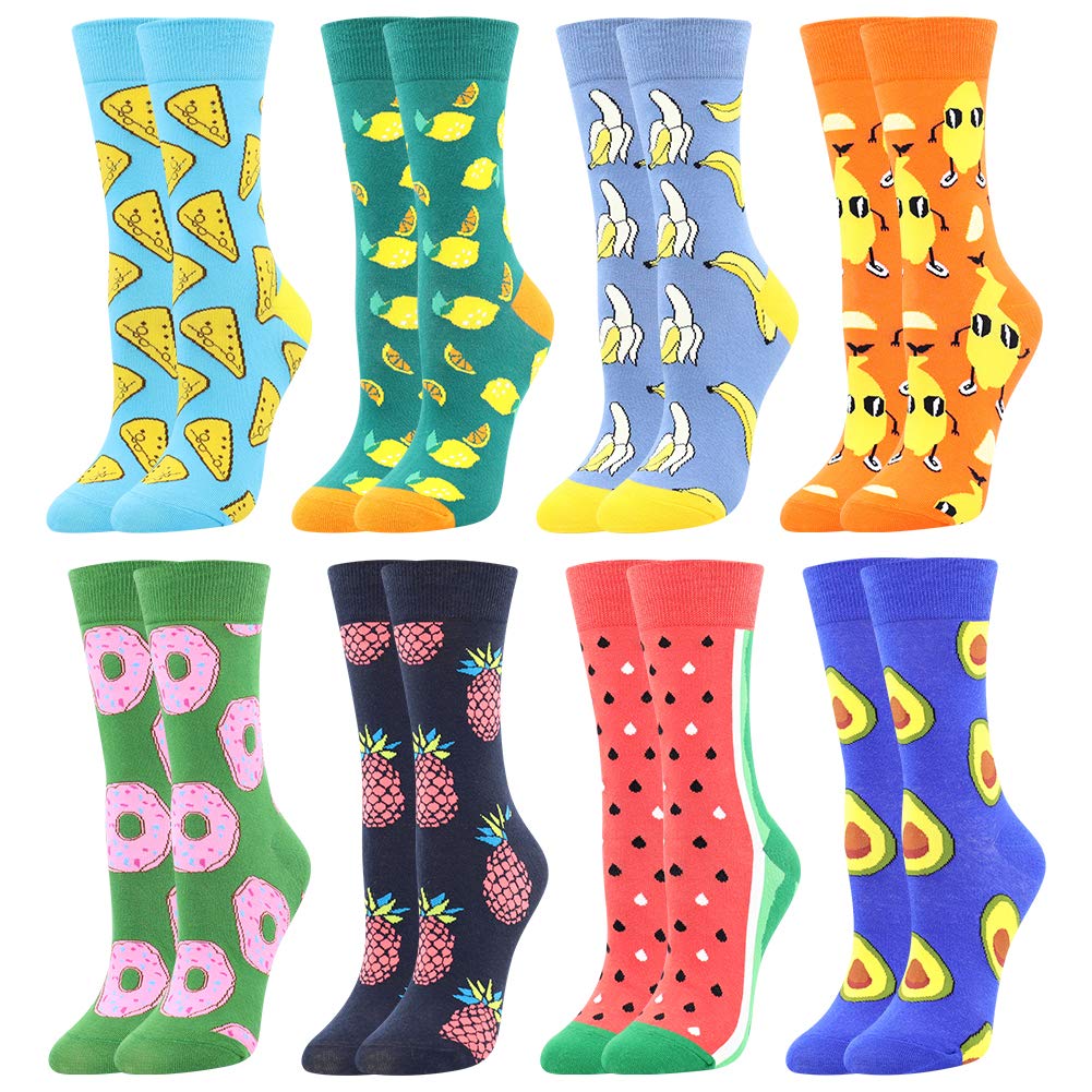 Women's Girls Novelty Funny Crew Socks,Crazy Cute Animal Food Design Socks Cotton,Girl's Gift - 8pairs-misslemon