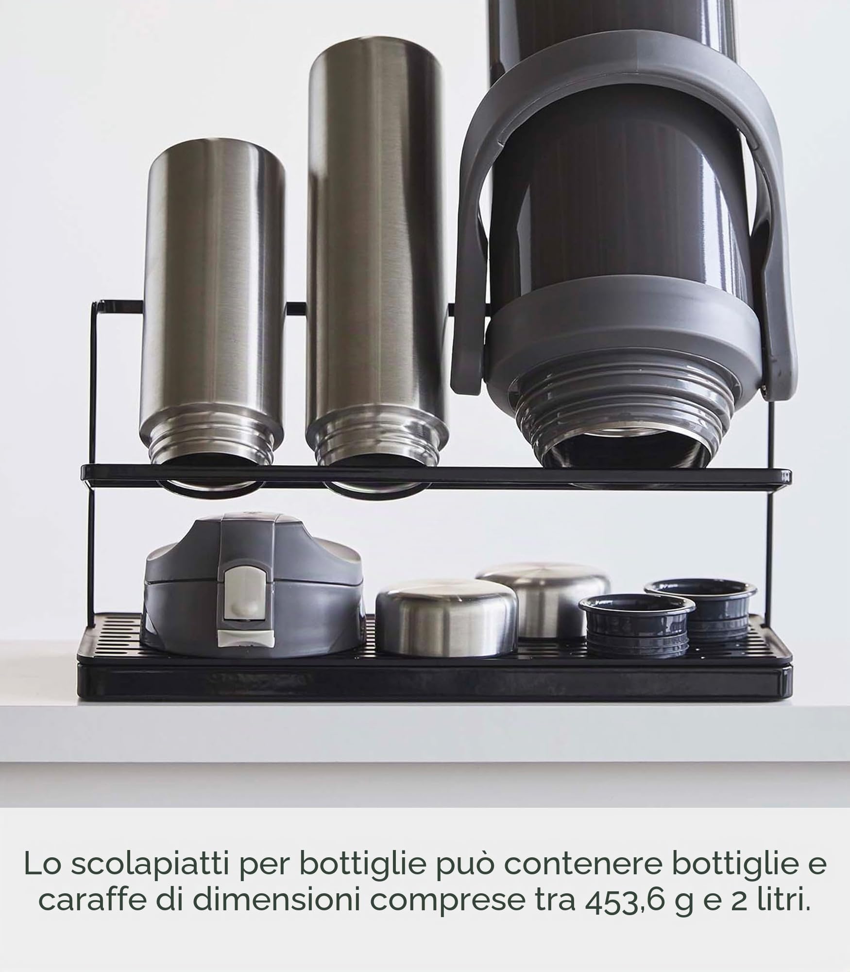 YAMAZAKI 5410 TOWER Bottle Drying Stand with Tray, black, Steel/ABS Resin, 32 x 12 x 17 cm