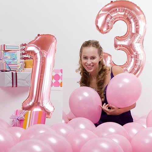 Miniatura 5 de Globos de oro rosa de 40 pulgadas con el número 13, globos gigantes de helio con el número 13 para fiestas de cumpleaños de 1331 para niñas y