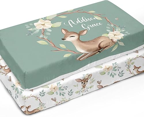 Sábanas verdes personalizadas para cuna, sábana bajera ajustable de bebé con nombre personalizado para funda de colchón de cuna estándar, paquete de