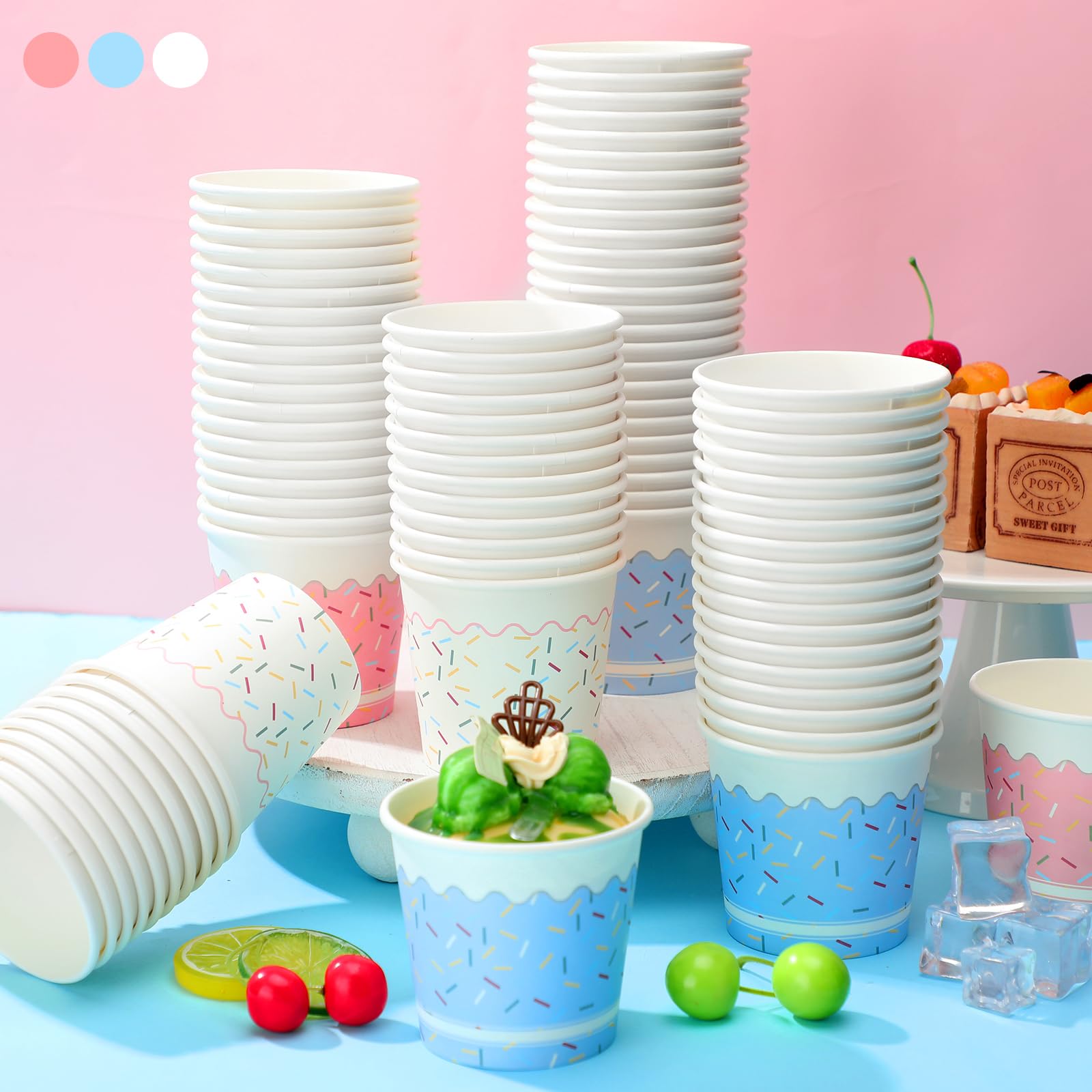 SiliFine 200 Stück Eisschalen Einweg-Eisbecher aus Papier, 325 ml, Dessertschalen, Einweg-Eisbecher, Lebensmittelbehälter für heiße kalte Suppe, Party, gefrorener Joghurt, Leckereien, Snacks,