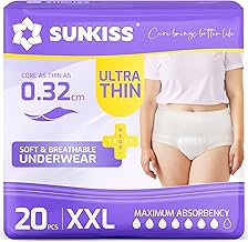 SUNKISS Incontinence Pants for Women, Ultra Thin & Quick Absorbing Nappy Pants for Adults, Disposable Postpartum Panties, Size XXL, Pack of 20