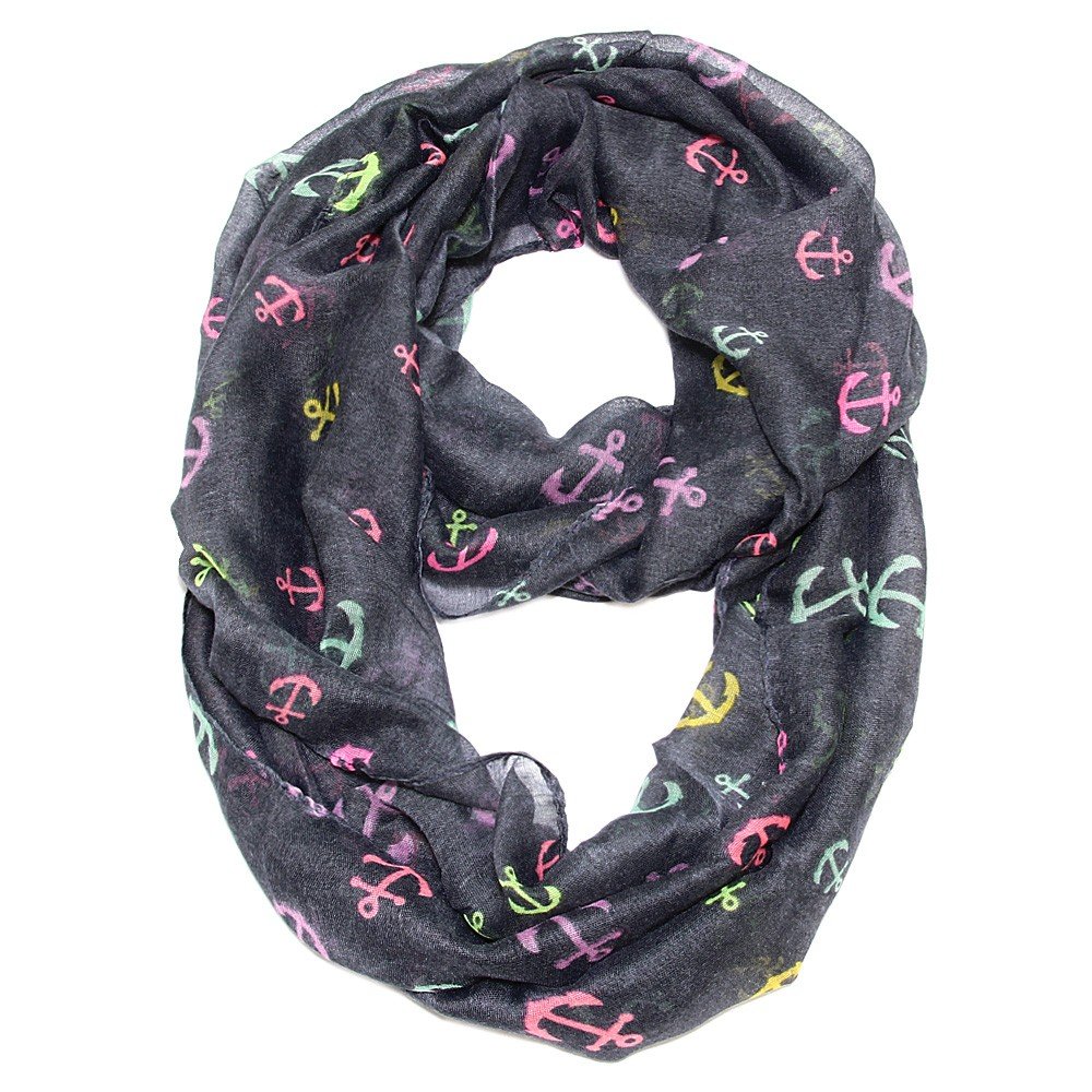 Falari Infinity Loop Scarf Mix Anchor Printed Lightweight Dark Grey