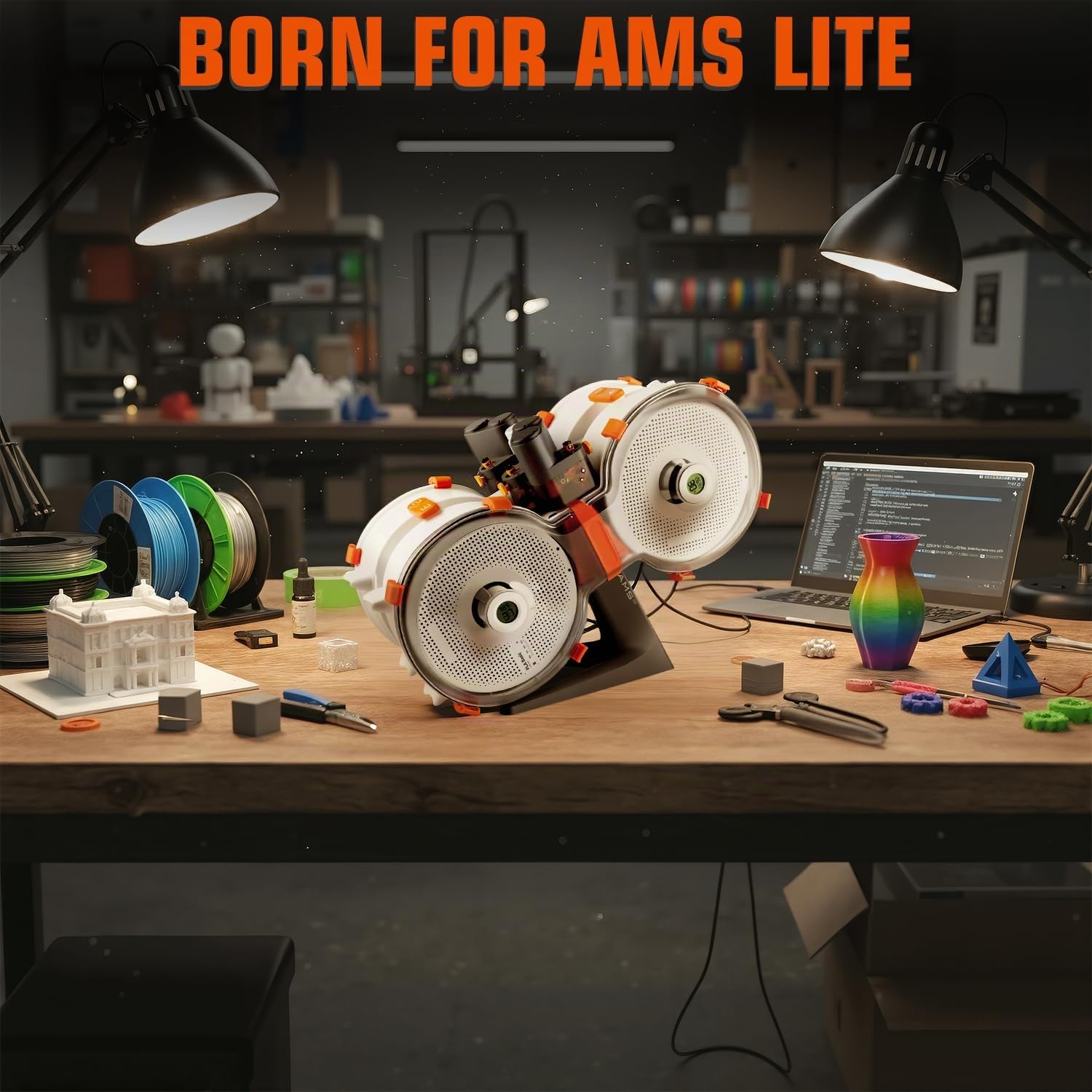 AMS Lite - Custodia per il sistema di stampa 3D multicolore Bambu Lab AMS Lite – Stoccaggio completo e sigillato dei filamenti con funzione di essiccazione, posizionamento verticale (4