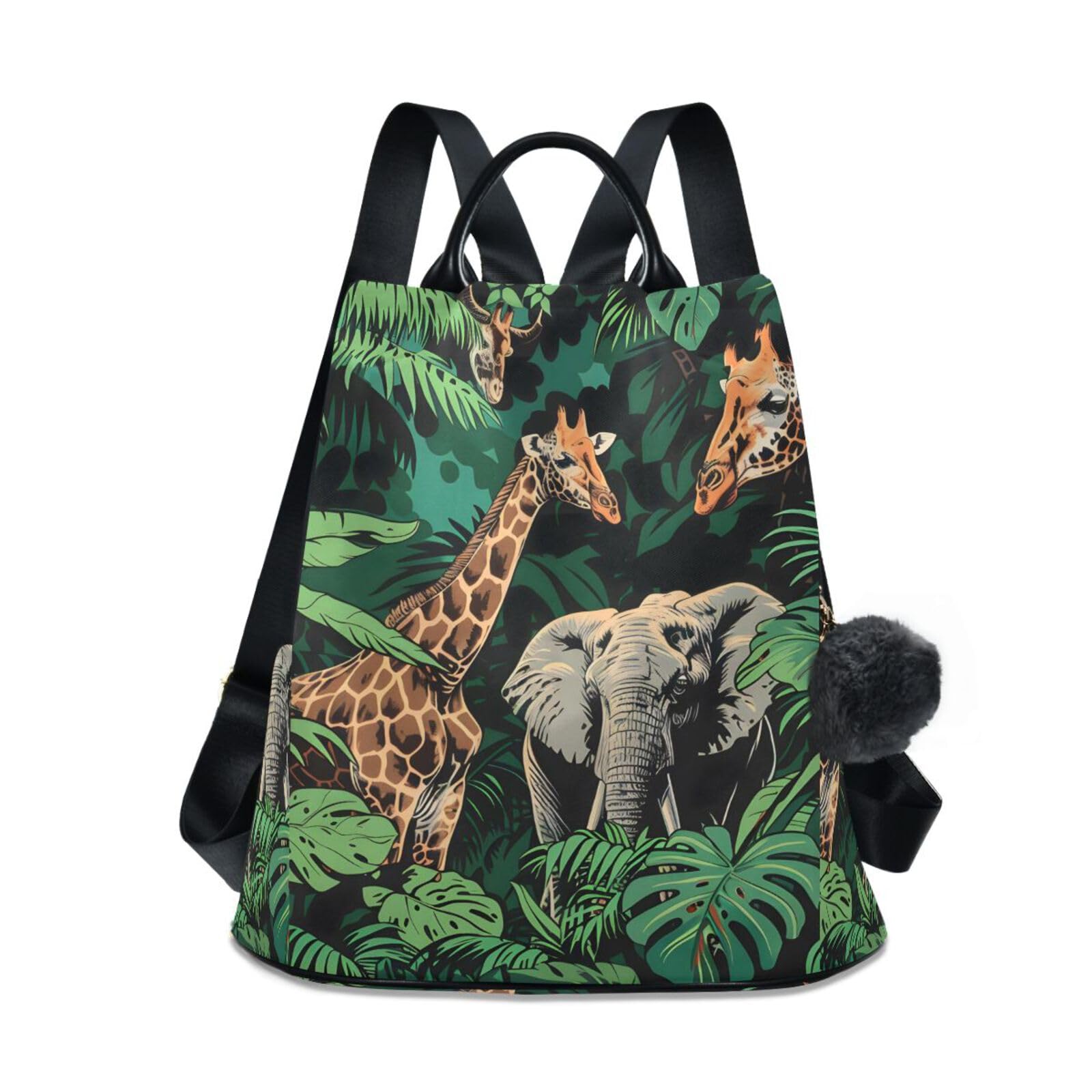 Giraffes and Elephants Backpack for Women Anti Theft Large Fashion Travel Shoulder Bag Purse Rucksack Lightweight