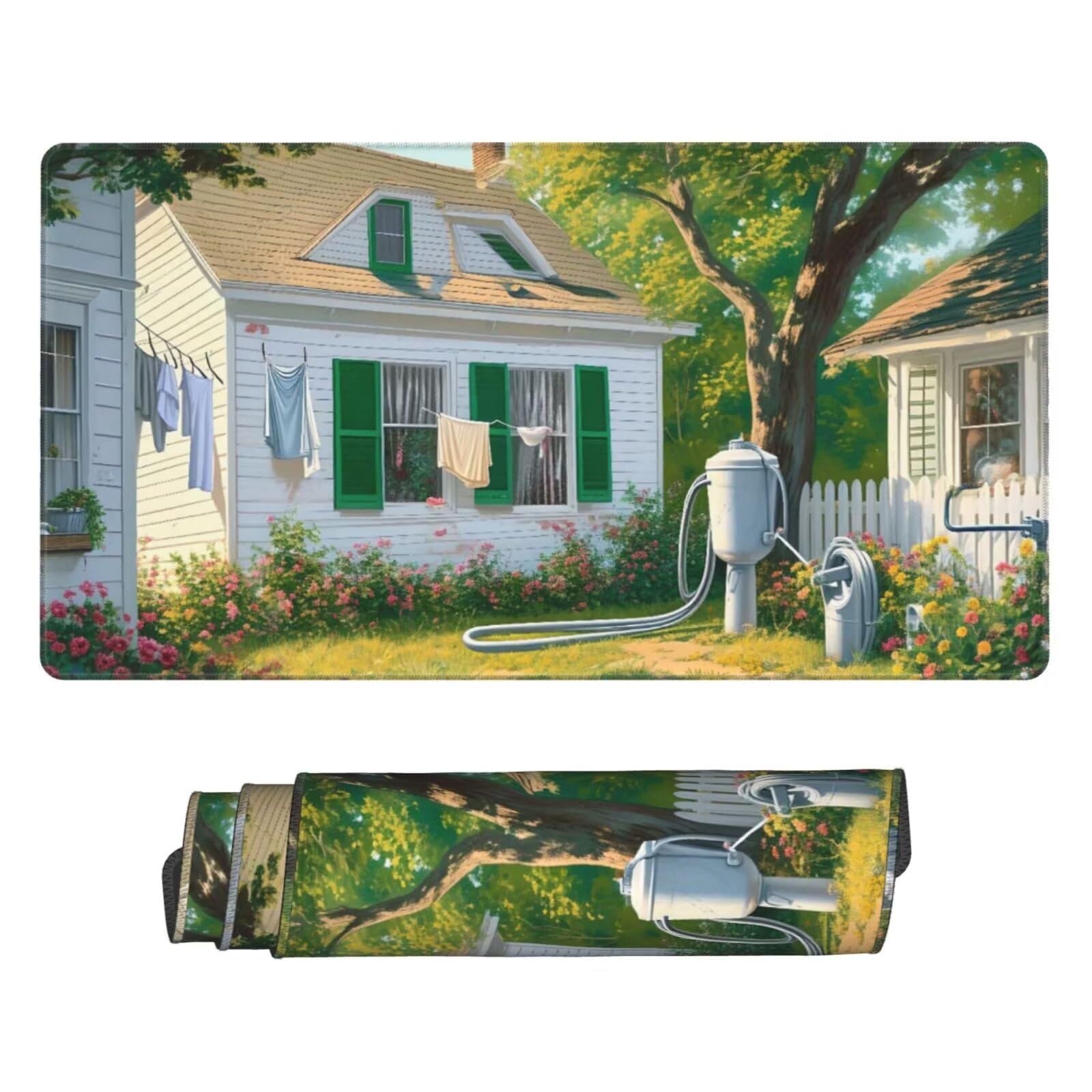 Gamingowa podkładka pod mysz, XXL, 1600 x 800 x 3 mm, podkładka pod mysz Courtyard Scenery, akcesoria gamingowe z antypoślizgową podkładką, wodoodporna i trwała, do myszy i klawiatury, dekoracja domu