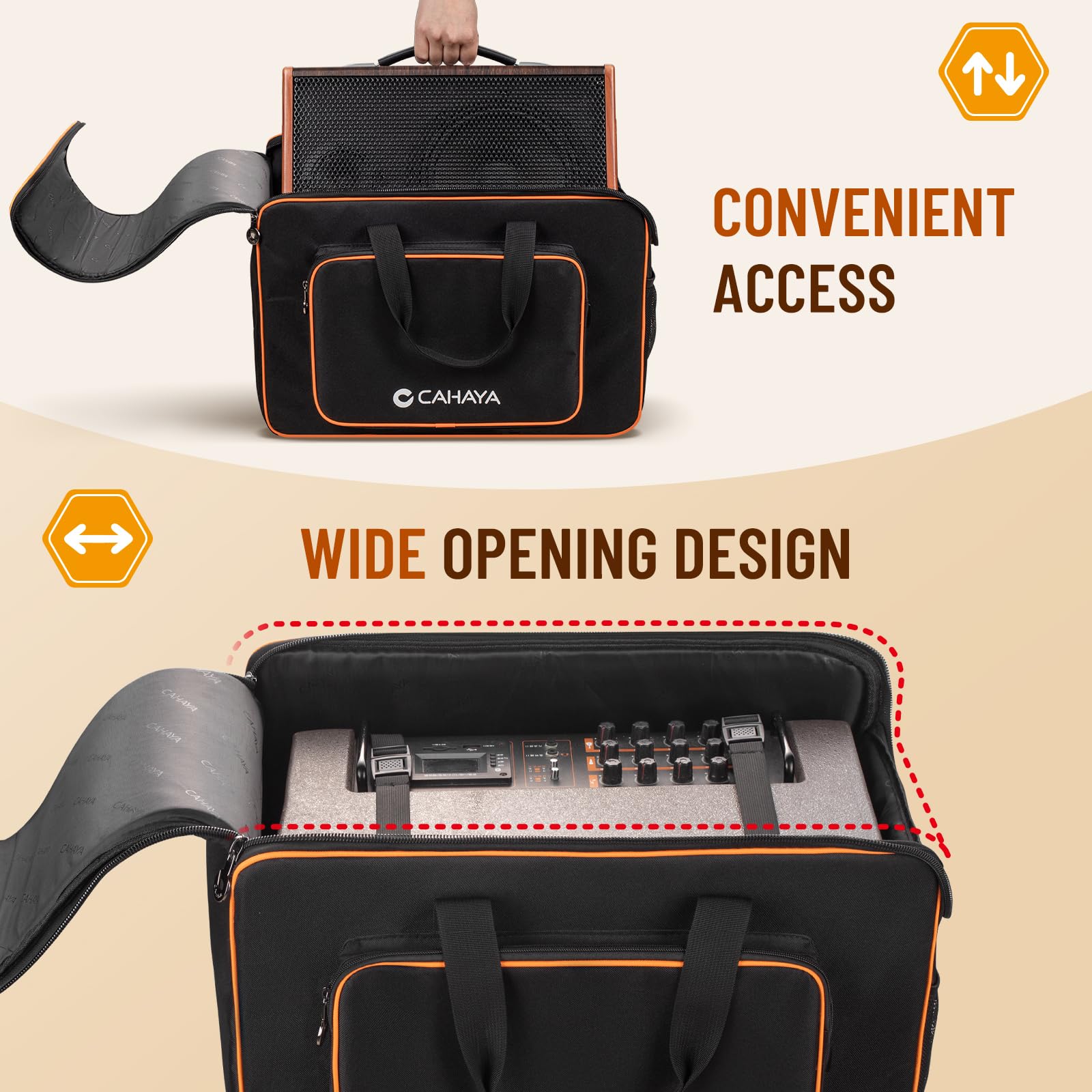 CAHAYA CY0361 Sac de Transport rembourré pour Haut-Parleur avec Plusieurs Poches et Sangles extérieures pour Bluetooth Boombox Stands Accessoires, Noir, Moderne