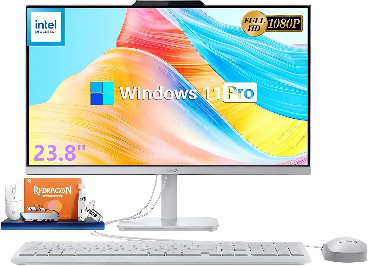 Computadora de escritorio todo en uno A100 de 23,8" FHD, procesador Intel N100, 16 GB de RAM, 512 GB de SSD, Windows 11 Pro, Wi-Fi 6, Bluetooth, cámara web integrada, HDMI, teclado y mouse con cable, PC empresarial AIO