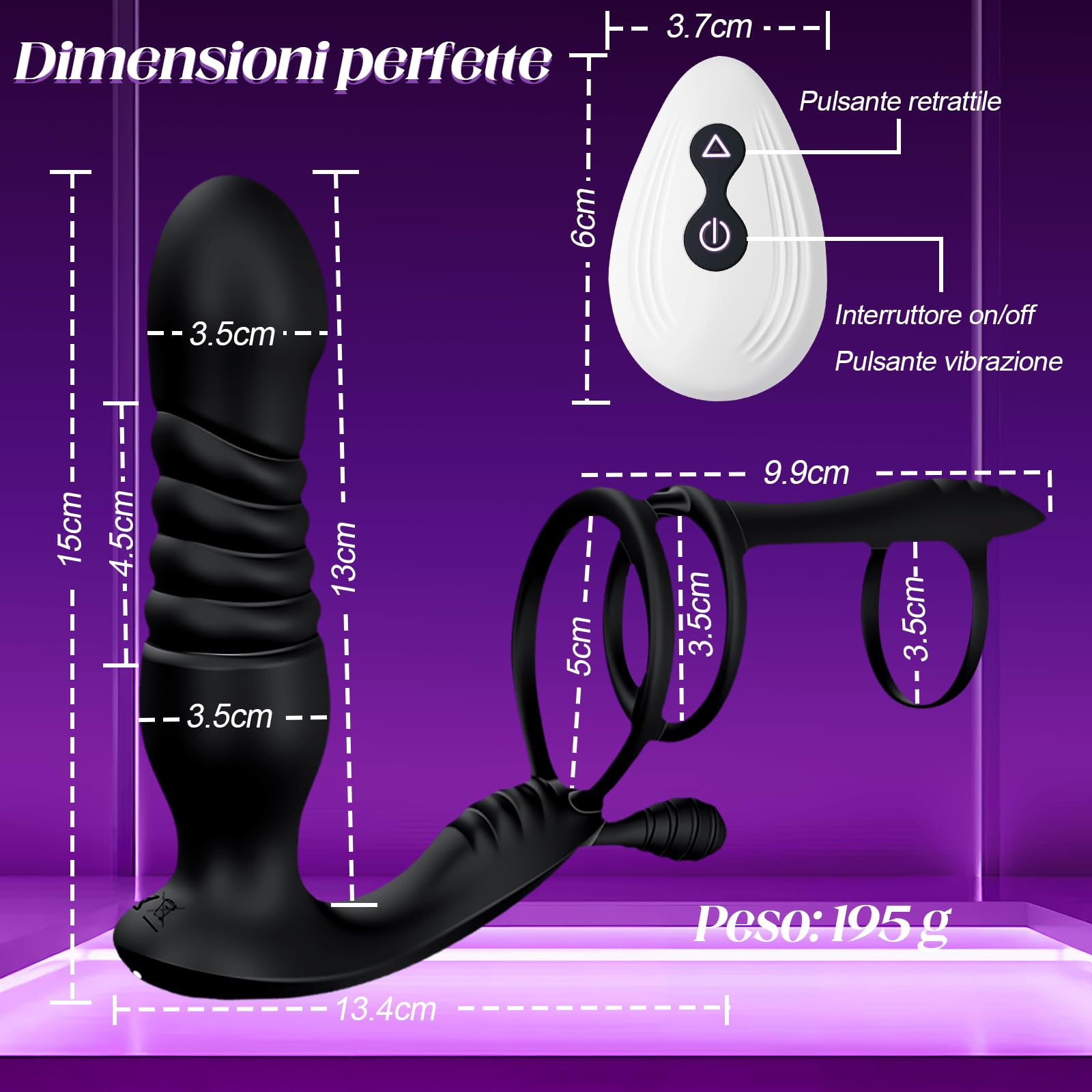 Vibratore Anale Dildo Anale Prostata Vibratore Massaggiatore Prostatico con Anello per Pene Giocattoli Sessuali Silicone Dilatatore Uomo Vibratoreper 10 Modalità di Vibrazione con Telecomando