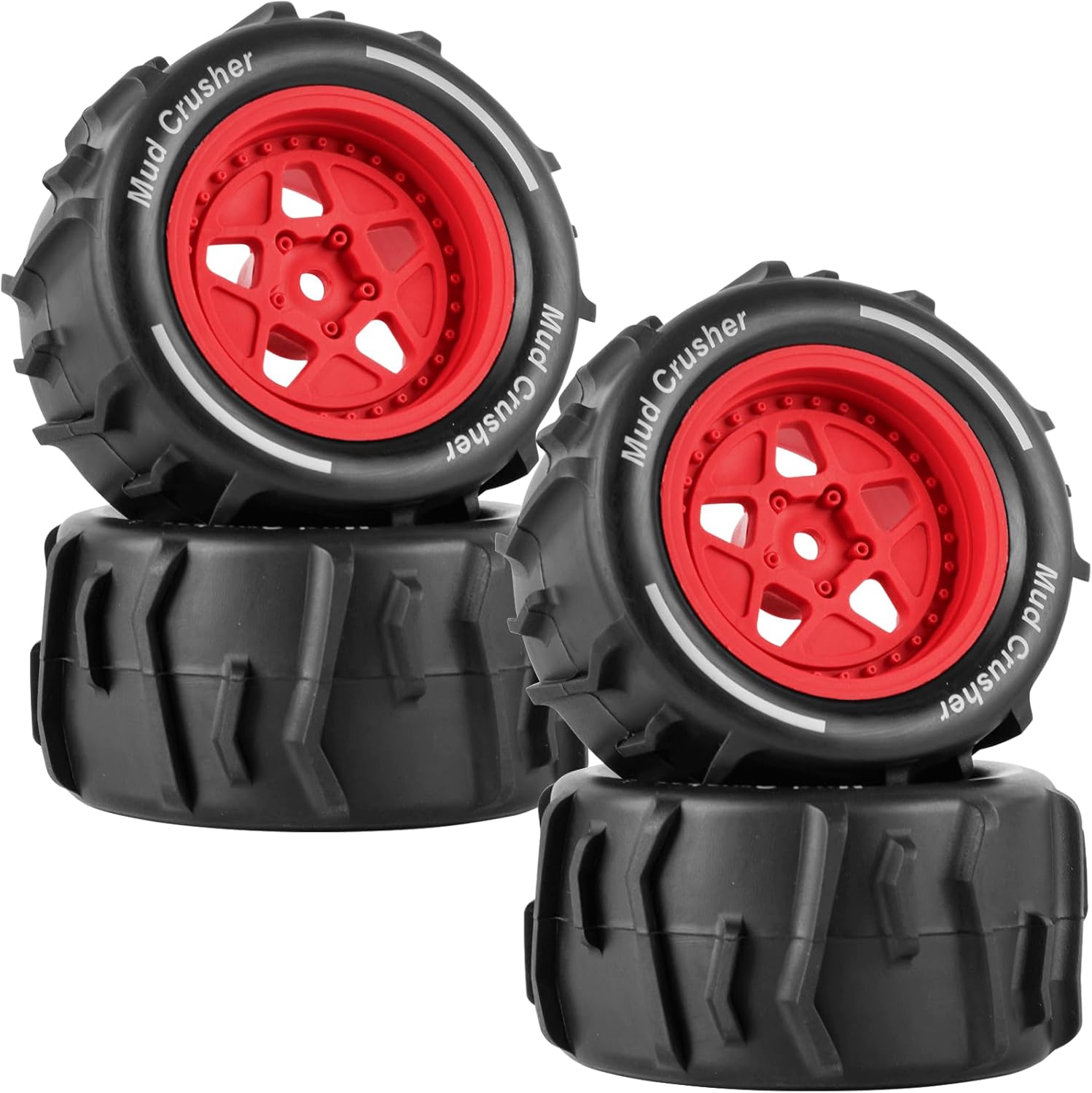 1/18 RC Tires for 1/18 Granite,Typhon RC Car,RC Monster Truck Tire Wheels and Tires All-Terrain Truck Tyres,Red