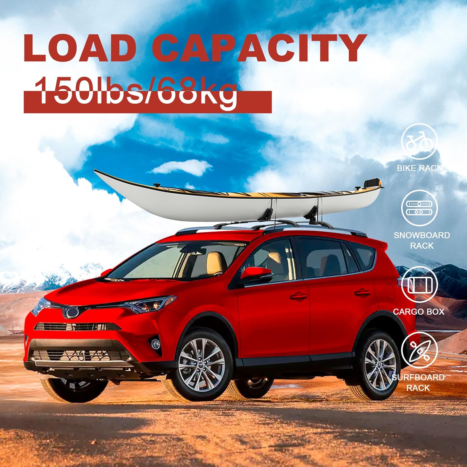 KINGGERI Roof Racks Cross Bars Replacement for Toyota RAV4 2013-2018 Accessories, Aluminum Rails Cross Bar Crossbars Rooftop Cargo Basket Carrier Bag Luggage Rails Snowboard Skiboard Bike