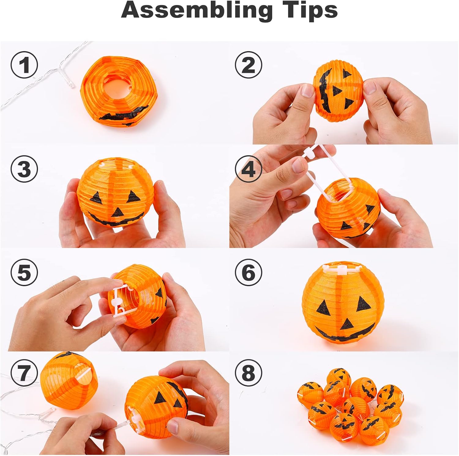 XIYUNTE Halloween Pumpkin Lanterns String Lights, Battery Powered 10 LED Pumpkin String Lights, DIY 3D Jack-O-Lantern Orange Pumpkin Lights for Indoor/Outdoor Halloween Decorations
