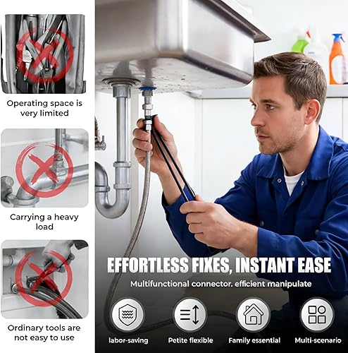 Vista 6 de Llave de fregadero multifuncional, llave de fregadero mejorada 2026, herramienta de fontanería, llave de grifo para fregadero debajo del lavabo