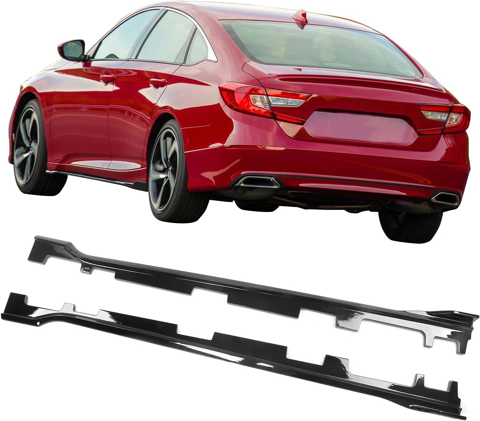 IKON MOTORSPORTS, Side Skirts Compatible with 2018-2022 Honda Accord, IKON Style Side Skirts Extension Rocker Panels Guard ABS Gloss Black 2PCS, 2019 2020 2021