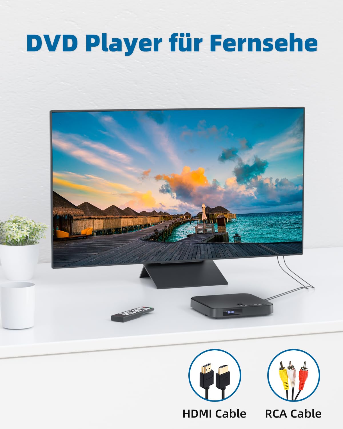FELEMAN Lettore DVD per TV, Mini Lettore DVD HDMI HD 1080P con tutte le regioni, anti-shock, correzione degli errori, integrato PAL/NTSC e Telecomando