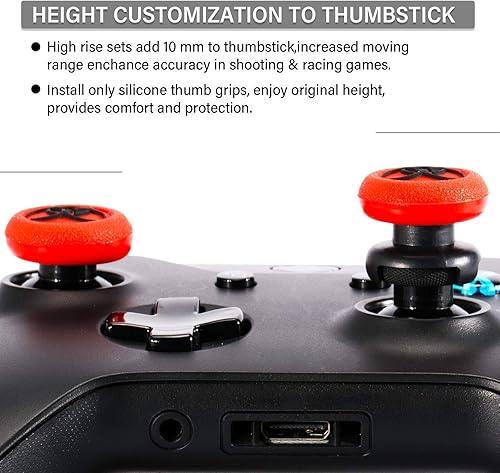 Miniatura 6 de 2 extensores de palanca de pulgar FPS y 4 fundas de agarre de silicona de goma para impresión para Xbox Series XS y Xbox One (negro de radiación y
