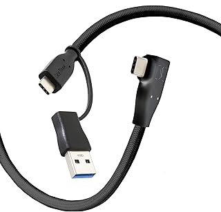SideTrak USB-C to USB-C Cable & USB-A Adapter | Durable, Flexible, Tangle-Free Braided Nylon Cord | 1.5ft | Black