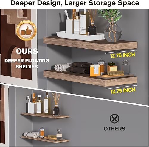 Miniatura 4 de Estante flotante, juego de 2 estantes de pared, 24 pulgadas de ancho x 12.75 pulgadas de profundidad x 2 pulgadas de alto, estante flotante de pared