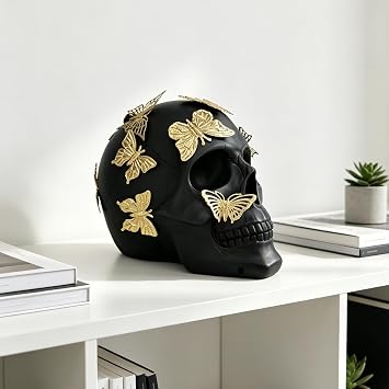 Black Skull Statue Gothic Figurine for Home Halloween Decor(Large)
