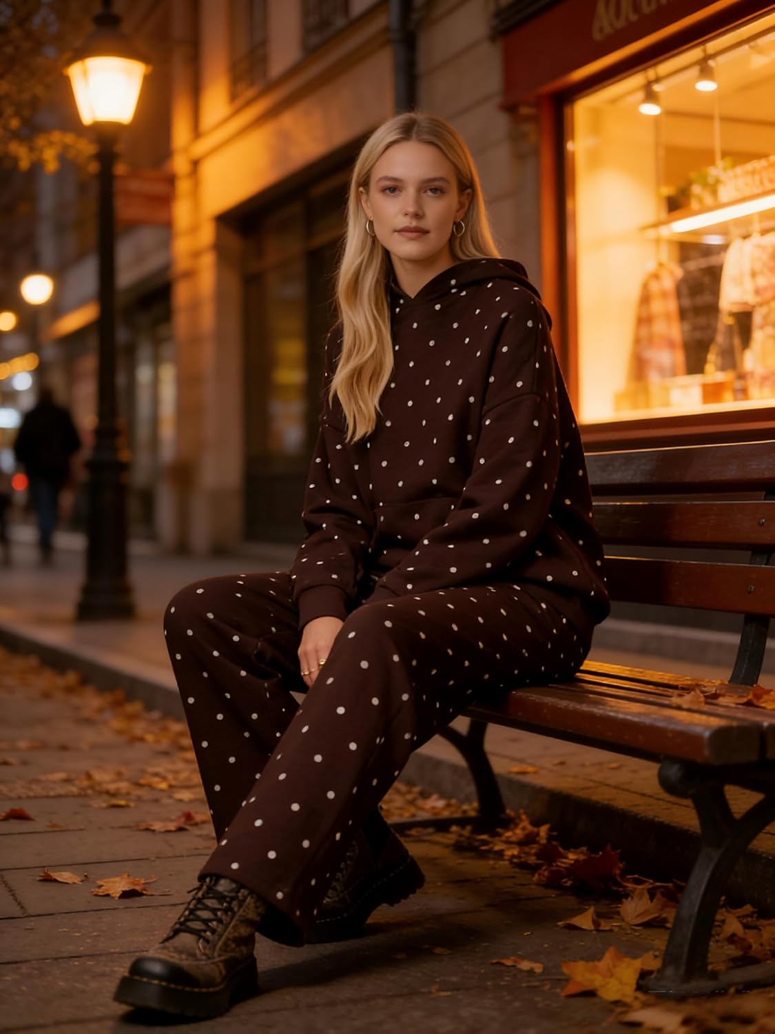 Polka Dot Matching Sweat Sets for Women Oversized Cute Hoodie Wide Leg Sweatpants Sweatsuits Workout 2 Piece Set - Image 7